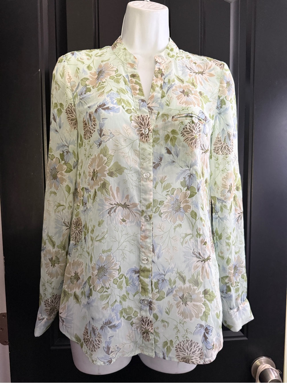 Kut From The Cloth Green Floral Sheer Button Up Blouse size XSmall
